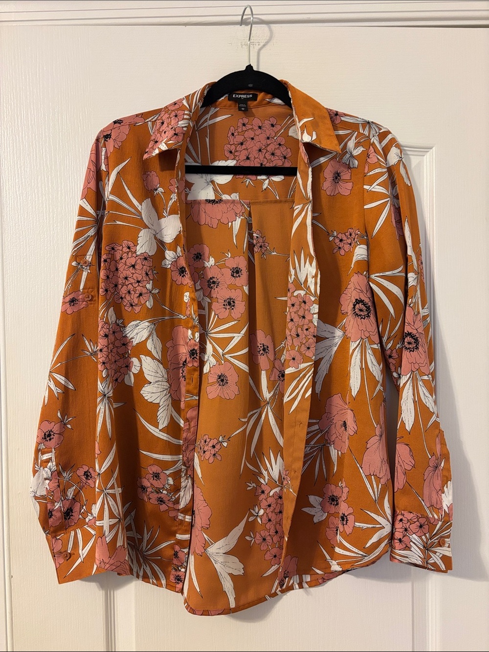 Express Women’s Rust Orange Floral Button-Down Shirt